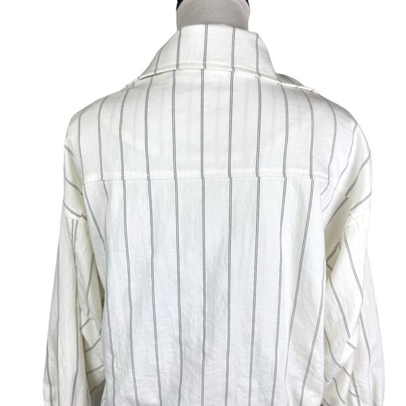 Gianni Bini Monte White Pin Stripe Asymmetrical Zip Relaxed Fit Moto Jacket - Picture 8 of 16